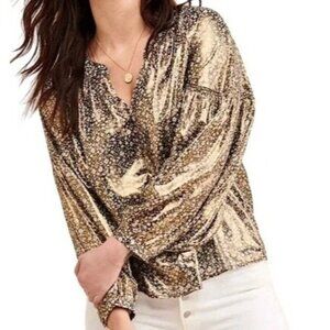 Current Air Anthropologie Size XS Golf Foil Metallic Top Blouse Long Sleeve V-Ne